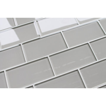 Country Cottage Light Taupe 3x6 Glass Subway Tile, 3"x6" Tiles, Set of 8