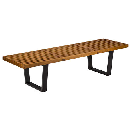 Contemporary Style Wooden Bench, Walnut, 5 ft