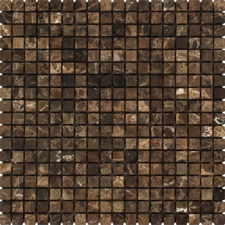 Emperador Dark Spanish Marble Mosaic, 5/8 X 5/8 Tumbled