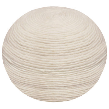 Ellie Round Pouf in Ivory Wool With Polyester Filling