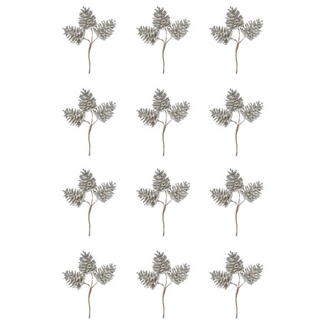 Serene Spaces Living Set of 12 Champagne Gold Glitter Pine Spray, Holiday Decor