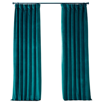 Signature Plush Velvet Blackout Curtain Single Panel, Sea Garden Teal, 50wx108l