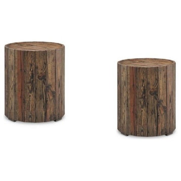 (Set of 2) Round End Table in Rustic Pine