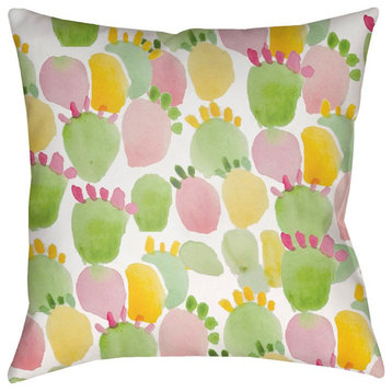 Prickly by Surya Poly Fill Pillow, Green/Pink/Yellow, 20' x 20'
