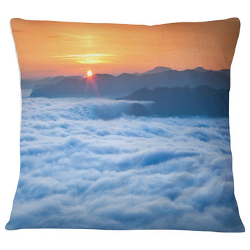 Sunrise Over Misty Sea Waters Landscape Photography Throw Pillow, 16"x16"