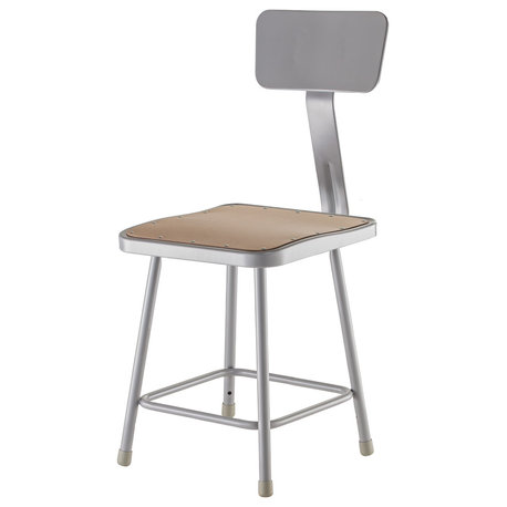 NPS 6300 Series 18" Modern Metal Heavy Duty Stool with Backrest in Brown/Gray