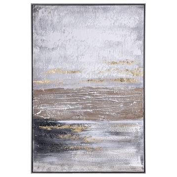 Ash Coast Abstract Hand painted Framed Canvas Art, 33"Wx48"H2"D