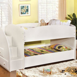 Vista White Twin Bunk Bed with Steps - Bunk Beds