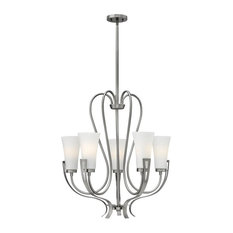 Hinkley Brushed Nickel and Etched Opal Glass 5-Light Chandelier