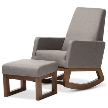 Yashiya Retro Fabric Upholstered Rocking Chair And Ottoman Set, Gray