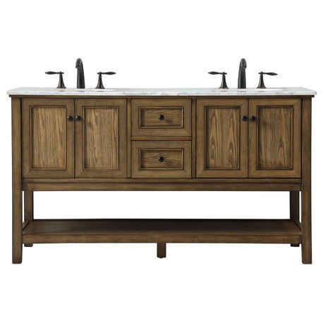 Elegant VF27060DDW 60" Double Bathroom Vanity, Driftwood