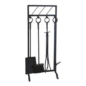 Black Shovel And Brush Set With Pan Traditional Fireplace