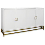 StyleCraft - Lexi Four Door Sideboard Cabinet With Shell Handles White Finish - Beautifully sleek and modern, the Lexi sideboard cabinet comes in a white finish with four doors. Each door is detailed with shell handles in a gold finish, which matches its metal base. Complete with adjustable door hinges and adjustable interior shelf, this contemporary sideboard is perfect for a modern living room or dining room.