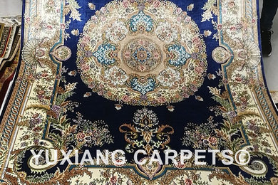 5x8ft top quality blue handmade double knots persian silk carpet