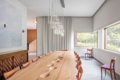 Enclosed dining room - large modern enclosed dining room idea in Detroit with white walls