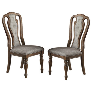 Grey Fabric Upholstery Dining Chair, Brown, Set of 2
