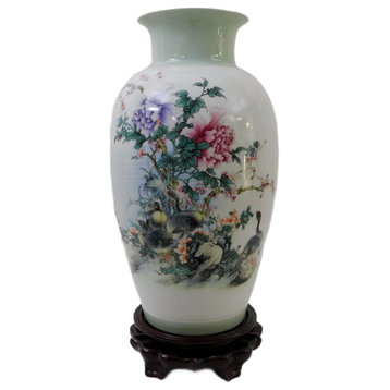 Round Top Chinese Porcelain Painted Landscape Vase