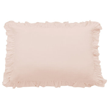 Lily Washed Linen Ruffle Dutch Euro Pillow, 27"x39", Blush