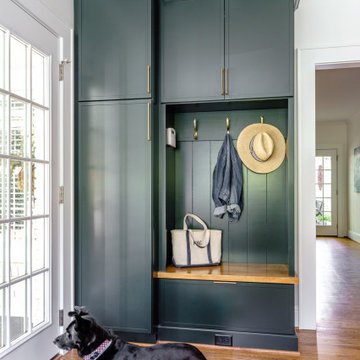 Beautiful Mudroom Cabinet in a Stunning Deep Green