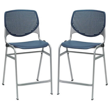 Home Square Plastic Counter Stool in Navy - Set of 2
