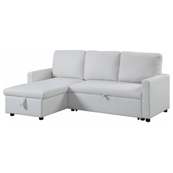 Modern Sleeper Sectional Sofa, Eucalyptus Wood With Padded Fabric Seat, White