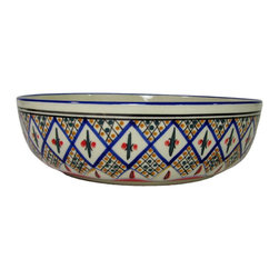 Le Souk Ceramique - Wide Stoneware Salad/Pasta Bowl Tabarka Design - Serving And Salad Bowls