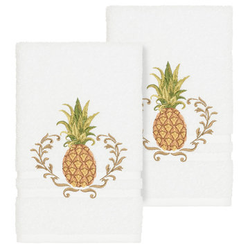 Linum Home Textiles Welcome Embellished, White, Hand Towel, 2-Piece Set