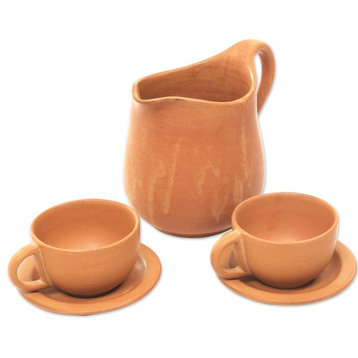 Novica Tabanan Ginger Ceramic Coffee Set, 5-Piece Set