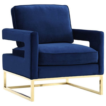 TOV Furniture Avery 21" Modern Velvet and Stainless Steel Chair in Navy/Gold