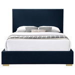 Meridian Furniture - Crosby Linen Upholstered Bed, Navy, Full - Breathe new life into a tired bedroom with the addition of this Crosby linen textured bed. This elegant bed features a tall headboard for a stunning look that is oozing with midcentury modern design elements. The neutral fabrica rich navy linen textured upholstered from head to footpairs easily with any number of color schemes. An ideal option for any room where minimalism is the order of the day, this bed comes with both gold and chrome legs for a custom look.