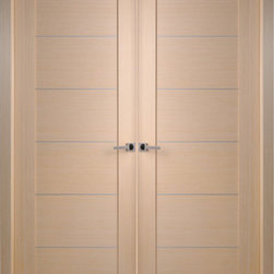 Contemporary Bleached Oak Interior Double Door with Aluminum Strips - Interior Doors