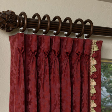 Simple Solutions in Window Treatments - closeup of pleat, trim and pole detail