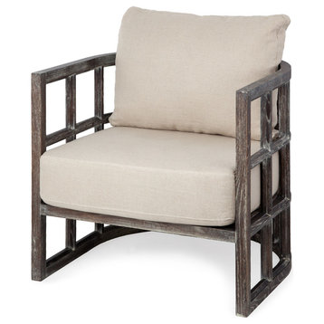 Skylar I Cream Fabric w/ Dark Brown Solid Wood Frame Accent Chair