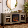58" Fireplace TV Stand With Glass Doors, Driftwood