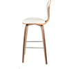 Satine Bar Stool with Walnut Frame and Leather Seat Pads, White Leather