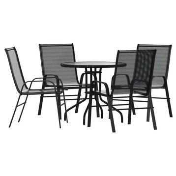 5 Piece Outdoor Patio Dining Set - 31.5 Round Tempered Glass Patio Table, 4...