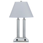 Calighting - 60W Desk Lamp with 3W Switch & 2 Outlets, Chrome Finish, White - 27 Height Metal Desk Lamp in Chrome