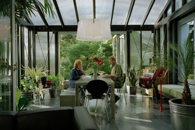 Mid-sized trendy enclosed family room photo in Seattle with no tv