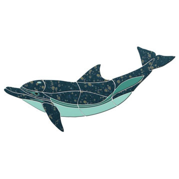 Crystal Up Swimming Dolphin Ceramic Swimming Pool Mosaic 48"x24", Teal