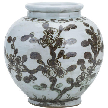 Jar Vase Plum Blossom Small Rust Brown Ceramic Handmade Ha