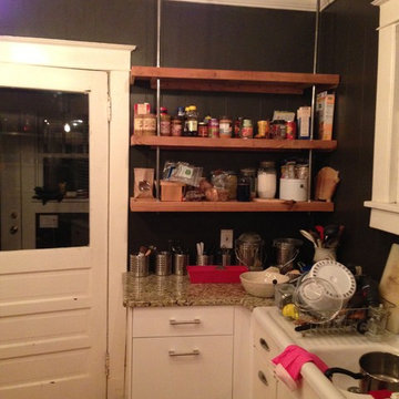 Knotty Pine Paneling becomes Kitchen Shelves