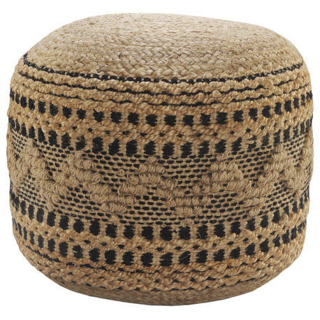 Handcrafted Black Chevron Natural Jute Pouf