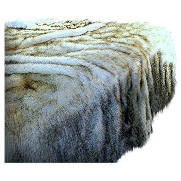 Plush Faux Fur Black Tip Arctic Fox Bedspread, XL King