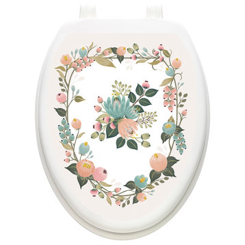 Vintage Floral Toilet Tattoos Seat Cover, Vinyl Lid Decal, Bathroom Decor, Elongated