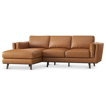 Pemberly Row Mid-Century Leather Cushion Back Left-Facing Sectional in Tan