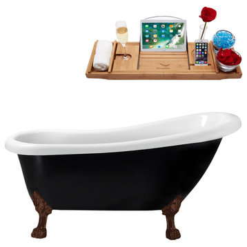 61" Streamline N481ORB-IN-PNK Clawfoot Tub and Tray With Internal Drain