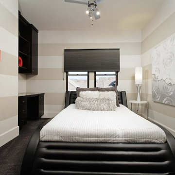 Spanish Transitional Secondary Bedroom with Striped Accent Walls