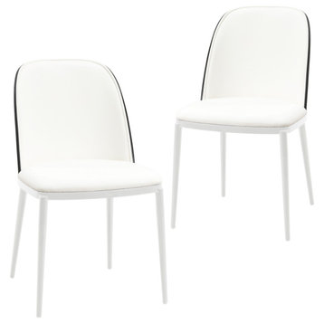 LeisureMod Tule Dining Chair with White Frame Set of 2, Black/White