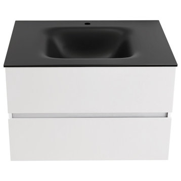 Wall-Mounted Bathroom Vanity Set in White with Black Top and Integrated Sink, 30