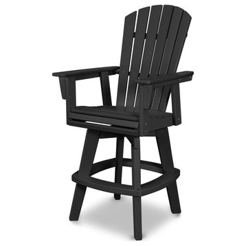 POLYWOOD Nautical Adirondack Swivel Bar Chair, Black